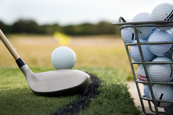 Golf ball closeup at range 