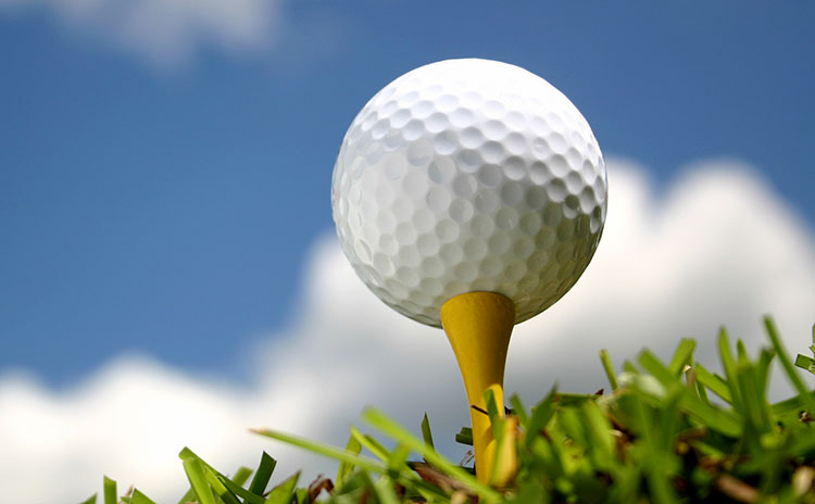 close up of a golfball on a tee